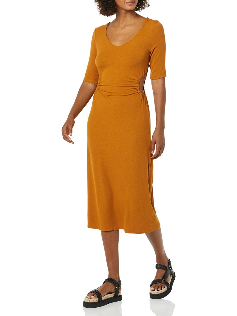 Amazon Essentials Mustard Midi Dress with Side Cutout